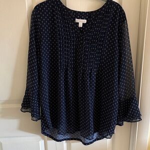 Charter Club Navy Blue Patterned Blouse